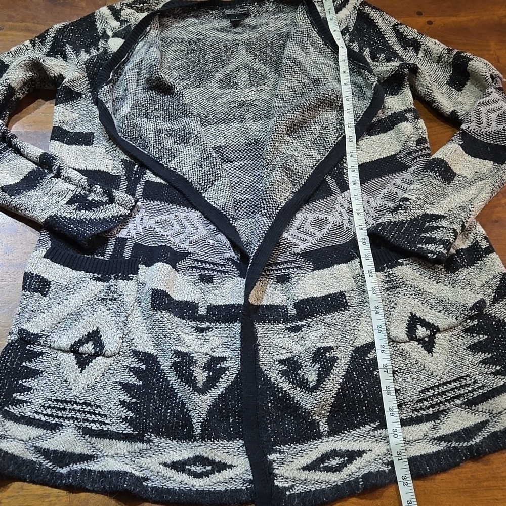 Lucky Brand Black & Cream Southwestern Open Cardigan Sweater Size Large - Picture 6 of 9